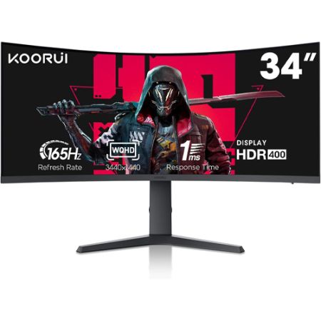 KOORUI 34-inch 34E6UC Ultrawide Curved WQHD Gaming 165Hz Monitor