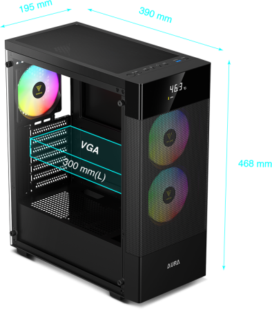 Gamdias Aura GC5 Elite With Digital Display ARGB Mid-Tower Case 